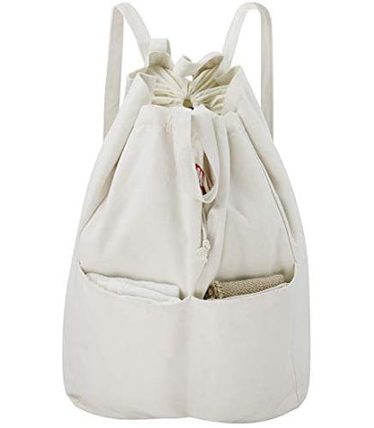 Cotton Laundry Backpack Bags, Drawstring Laundromat Bag Travel Duffel Bags | Breathable Canvas Laundry Backpack Bags with Shoulder Straps & 2 Handles, Wash in machine, Clean Store, College Dormitory