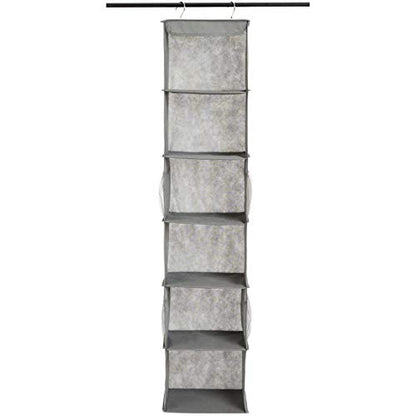 Amazon Basics 6-Tier Hanging Closet Shelf Organizer with Pockets, Clothes Storage for Sweaters and Clothing, 12" W x 9" L x 8.5" H, Grey | Organizer