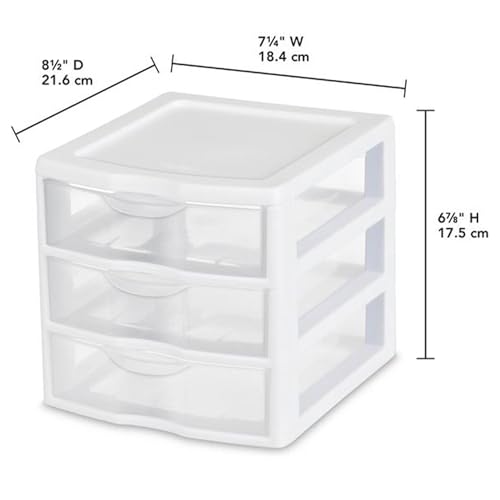 Sterilite Clearview Plastic Multipurpose Small 3 Drawer Desktop Storage Organization Unit for Home, Classrooms, or Office Spaces, White, 6 Pack | White - Organizing Drawers, Containers for Bathroom, Closet, Kitchen, and Bedroom