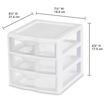 Sterilite Clearview Plastic Multipurpose Small 3 Drawer Desktop Storage Organization Unit for Home, Classrooms, or Office Spaces, White, 6 Pack | White - Organizing Drawers, Containers for Bathroom, Closet, Kitchen, and Bedroom