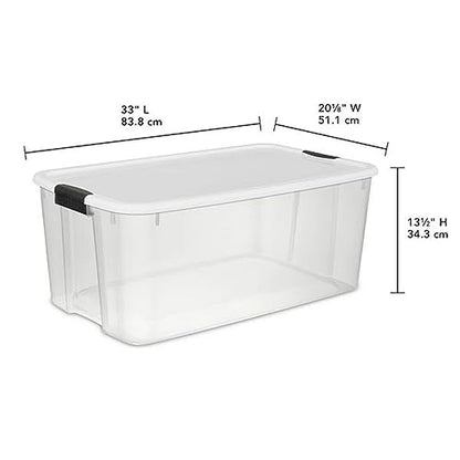 Sterilite 4-Pack Ultra Latching Box, Storage Bins with Lids, Clear Plastic, 116 Quart - Heavy-Duty Organizing Containers for Closet, Bathroom, and Office