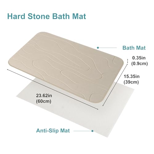 2 Pack Diatomaceous Earth Shower Mat, Stone Bath Mat, Nonslip Super Absorbent Fast-Drying Hard Bath Mat for Bathroom Shower Floor, 23.62 x 15.35 inch, Grey and White Pattern