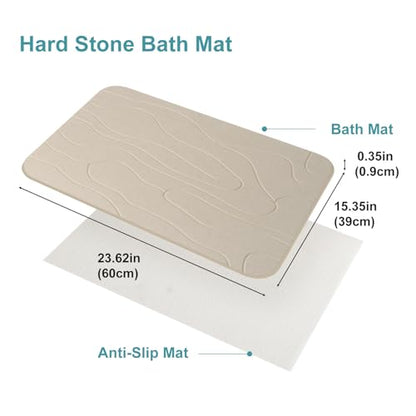 2 Pack Diatomaceous Earth Shower Mat, Stone Bath Mat, Nonslip Super Absorbent Fast-Drying Hard Bath Mat for Bathroom Shower Floor, 23.62 x 15.35 inch, Grey and White Pattern