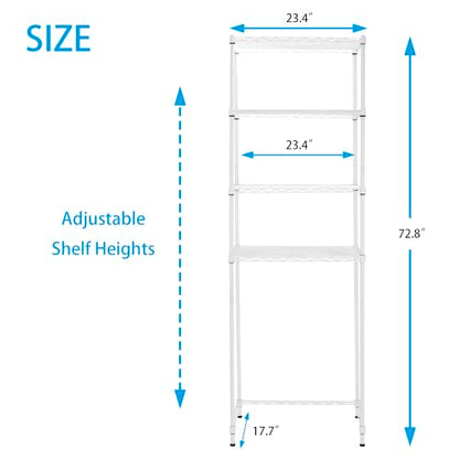 Zvyteay 4 Tier Mini Fridge Shelf Adjustable Height Storage Shelf Metal Storage Rack Mini Fridge and Microwave Stand for Dorm, Kitchen, Office, White