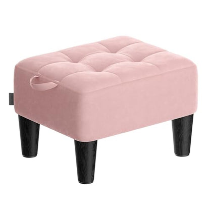 SONGMICS Foot Stool with Legs, Small Footstool Ottoman, Velvet Seat with Thick Cushion, for Living Room, Bedroom, Entryway, 330 lb Weight Capacity, Jelly Pink ULOM501R01
