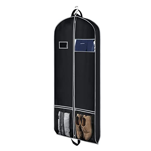 Zilink Long Dress Garment Bags for Travel Dress Suit Cover for Storage 60in | Large Pockets, Carry Handles, Card Holder, Gusseted, Breathable, Suit Bag for Travel for Suit Coat Dress, Black