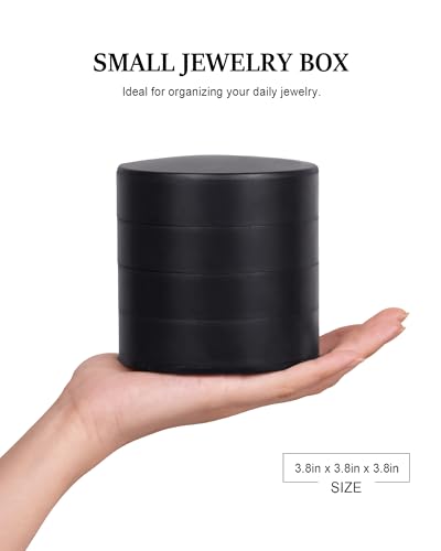 CONBOLA Jewelry Organizer, Small Jewelry Storage Box Earring Holder for Women, 5-Layer Rotating Travel Jewelry Tray Case with Lid for Bracelets Rings Bracelets(Black)
