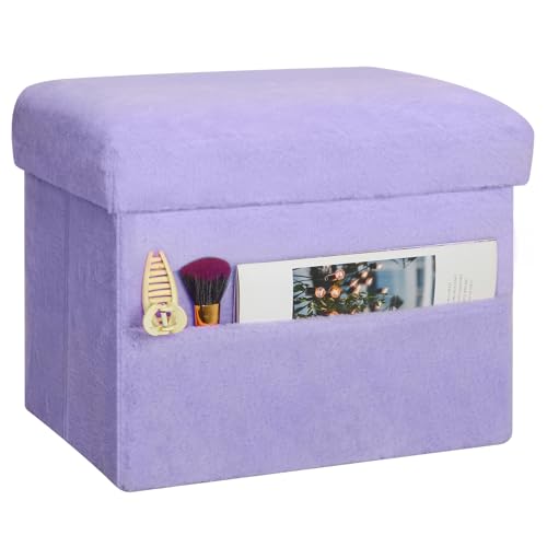 Small Ottoman with Storage, Folding Soft Fur Stora... (Purple)