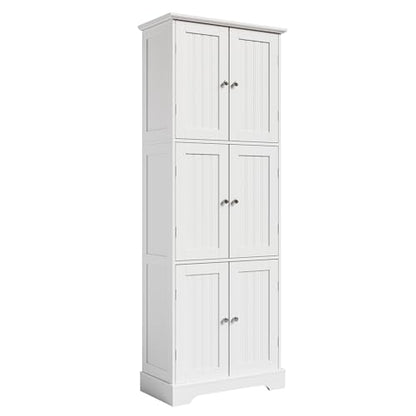ChooChoo 63.2" Tall Bathroom Storage Cabinet with 6 Doors | Freestanding Floor Cabinet, Adjustable Shelves, Pantry Cabinet for Bathroom, Kitchen, Laundry Room, White