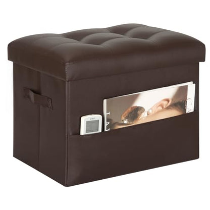 Storage Ottoman Foot Rest Stool, Foldable Leather... (Brown | Faux Leather)