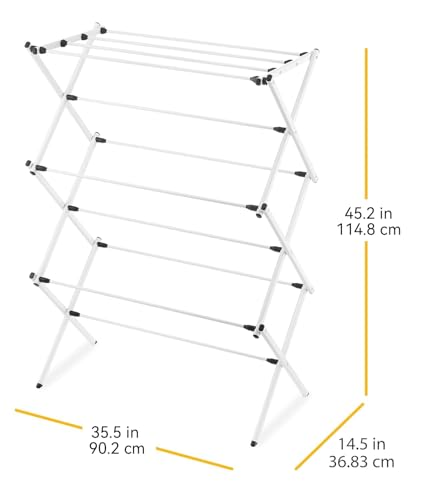 Whitmor Expandable Clothes Drying Rack: 3 Tier Laundry Drying Rack, Collapsible Drying Rack Clothing, Portable Space Saving Clothing Rack for Indoor Outdoor, 35.5" L x 14.50" W x 45.2" H, White