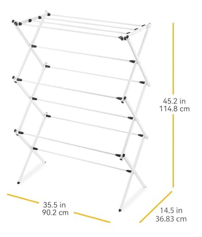 Whitmor Expandable Clothes Drying Rack: 3 Tier Laundry Drying Rack, Collapsible Drying Rack Clothing, Portable Space Saving Clothing Rack for Indoor Outdoor, 35.5" L x 14.50" W x 45.2" H, White