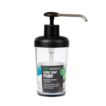 Prepworks Large Soap Pump, Extra-Long Spout, Delivers Mess-Free Soap Dispensing, Gray, 14oz