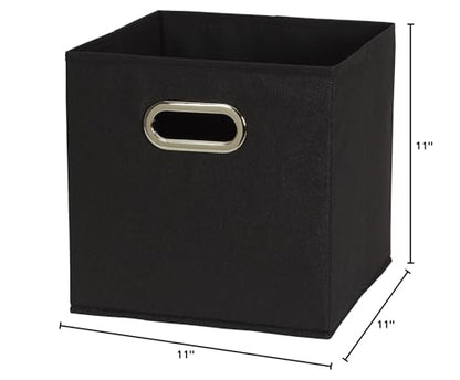 Household Essentials Foldable Fabric Storage Bins 6 Piece Set, Strong Poly-Woven Fabric, Sturdy Chipboard Sides, Grommet Front Handle, Stackable, Classic Design, Black