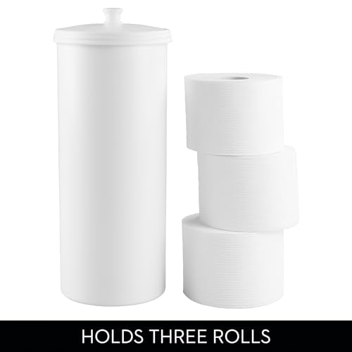 iDesign Freestanding Bathroom Toilet Paper Storage Holder, White | With Lid, For 3 Extra Rolls