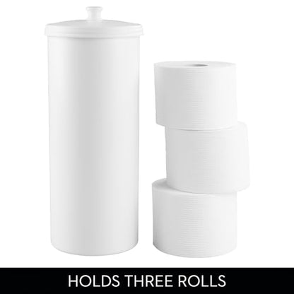 iDesign Freestanding Bathroom Toilet Paper Storage Holder, White | With Lid, For 3 Extra Rolls