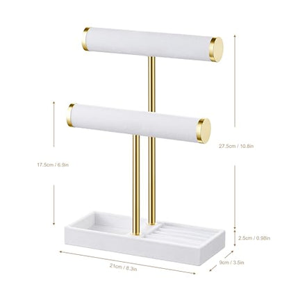 bussdis 2 Tier Bracelet Holder Display, Necklace Holder Organizer, White | Velvet Necklace Holder | Jewelry Tree | Jewelry Towers | Jewelry Stand Organizer for Necklaces, Bracelets, Earrings, Rings