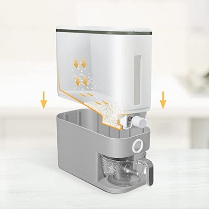 Proarea Rice Dispenser 25 Lbs, Airtight Grain Rice Storage Container with Measuring Cup, One-Touch Dry Food Dispenser for Kitchen Pantry, Clear Scale Window, Graphite Gray