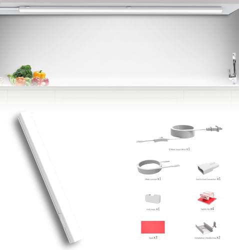 Under Cabinet Lighting Plug in, 16 Inch 1 Pc, Linkable AC120V 3CCT 3000K/4000K/5000K Ultra Slim, LED Under Cabinet Lights for Counter Light, Kitchen, Shelf, Sink, Workshop, Desk, White