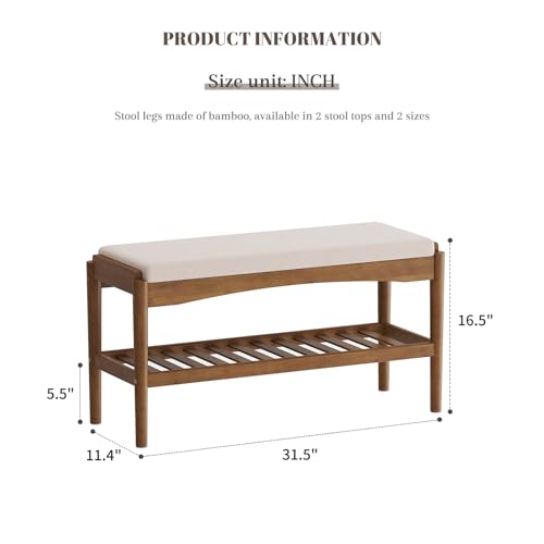 Shoe Bench Entryway Bamboo 2-Tier Shoe Rack with Cushion Padded Seat Shoe Bench Organizer Stable for Entry, Hallway, Living Room, Bedroom, Closet (31.5 * 11.4 * 16.5IN, Brown-Beige)