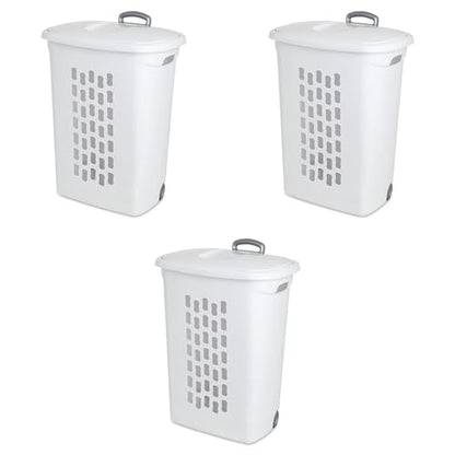 Sterilite Ultra™ Wheeled Hamper, Plastic Laundry Hamper, White, 3 Pack