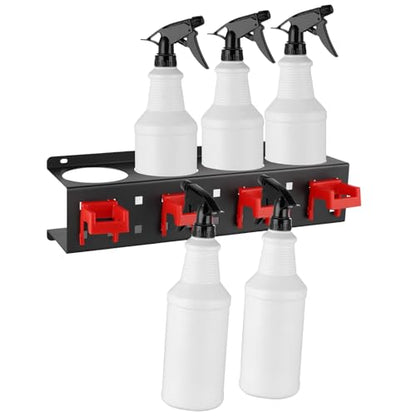 MOLIGOU Spray Bottle Holder Wall Mount, Detailing Bottle Organizer, Spray Bottle Rack with 4 Holes and 4 Hooks