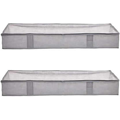 Amazon Basics Under Bed Storage Bags for Clothes and Blankets, Foldable Fabric Zipper Container with Clear Window and Reinforced Handles, Space Saving, 18 x 42 x 6 inches, Gray, 2-Pack