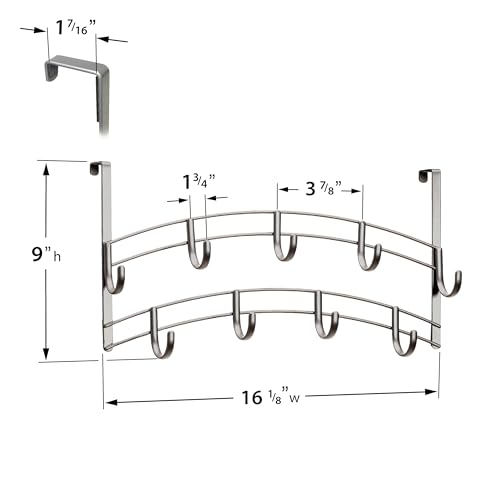 LYNK Professional® Home™ Over the Door Hooks - 9 Hook – Over the Door Coat Rack - Over the Door Hanger - Hanging Towels or Clothes - Bathroom, Bedroom, Laundry Room - Lifetime Ltd. Warranty, Platinum