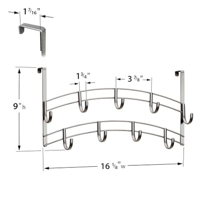 LYNK Professional® Home™ Over the Door Hooks - 9 Hook – Over the Door Coat Rack - Over the Door Hanger - Hanging Towels or Clothes - Bathroom, Bedroom, Laundry Room - Lifetime Ltd. Warranty, Platinum