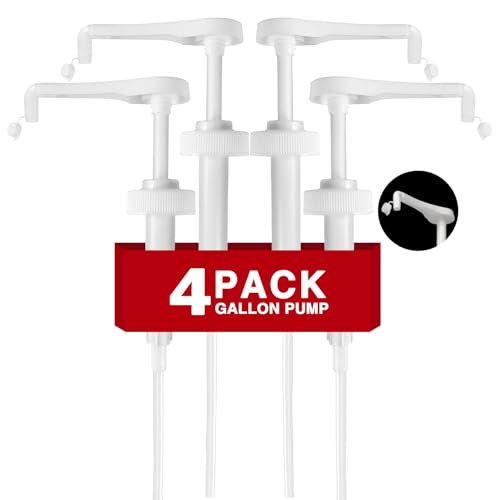 4Pcs 38-400 Leak Proof Gallon Jug Syrup Pump Dispenser | Lotion Shampoo Pump Cap Included, Fits 1 Gallon Bottle 64oz 128oz, Shampoo Laundry Detergent Containers