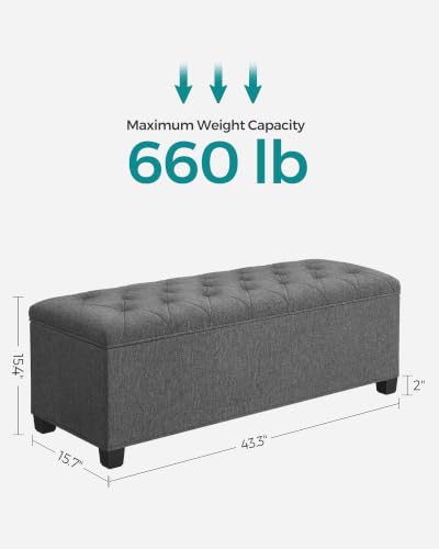 SONGMICS Storage Ottoman Bench, Foot Rest with Legs, 15.7 x 43.3 x 15.7 Inches, End of Bed Bench, Storage Chest, Load up to 660 lb, for Living Room, Bedroom, Entryway, Dark Gray ULSF088G01