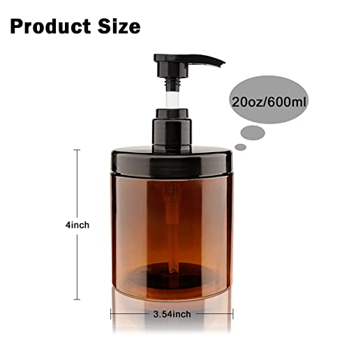 Pump Bottle Dispenser 3 Pcs 600ml/20oz Brown | BPA Free Wide Mouth Plastic Bottle for Shampoo, Conditioner and Body Lotion Storage