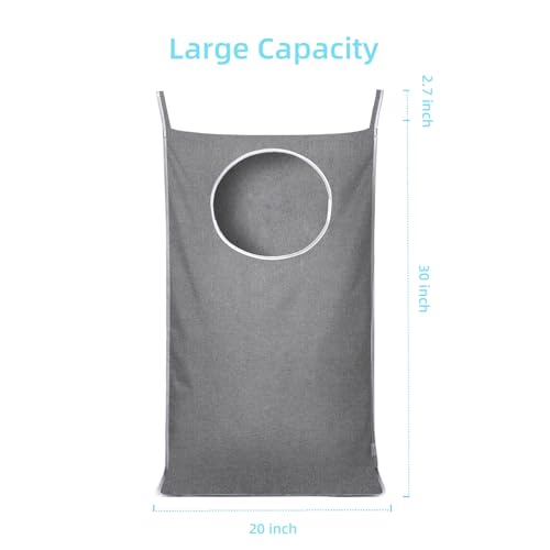 KEEPJOY Hanging Laundry Hamper Bag with 2 Different Types of Hooks, Size 20 x 30 Inch Door Laundry Hamper Storage Bag for Dirty Clothes, Blankets, and Toys (Grey, 1-Pack)