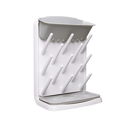 Ubbi Vertical Baby Bottle Drying Rack, Space Saving Countertop Bottle Dryer | 13-Peg Bottle Drying Rack Removable Drain Tray, Baby Organizer for Pump Parts, Pacifiers & Accessories, Dishwasher Safe, Gray