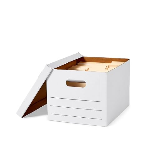 Amazon Basics Storage/Filing Boxes with Lift-Off Lid, Letter/Legal Size, Collapsible, Tape-Free Assembly, White, 16.2" L x 12.5" W x 10.5" H, 20-Pack
