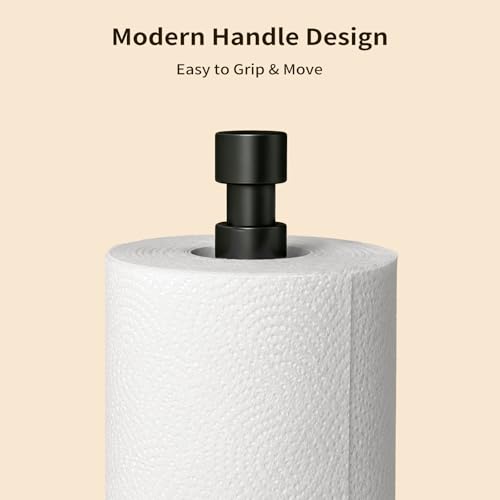 Heavy Duty Paper Towel Holder Countertop Weighted Base Black | Stainless Steel,Easy One-Handed Tear, Weighted Base Non-Slip, Tension Arm Prevents Unraveling,Paper Towel Stand for Kitchen