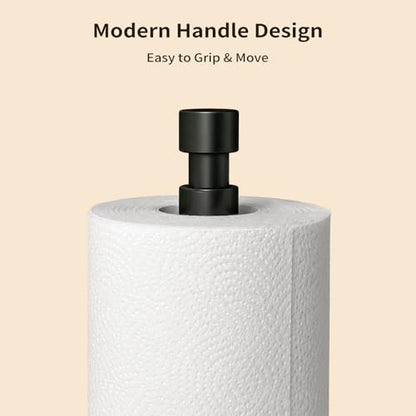 Heavy Duty Paper Towel Holder Countertop Weighted Base Black | Stainless Steel,Easy One-Handed Tear, Weighted Base Non-Slip, Tension Arm Prevents Unraveling,Paper Towel Stand for Kitchen