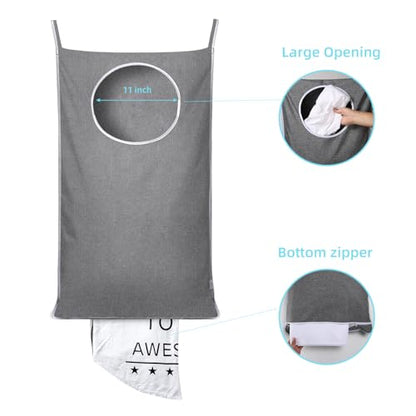 KEEPJOY Hanging Laundry Hamper Bag with 2 Different Types of Hooks, Size 20 x 30 Inch Door Laundry Hamper Storage Bag for Dirty Clothes, Blankets, and Toys (Grey, 1-Pack)