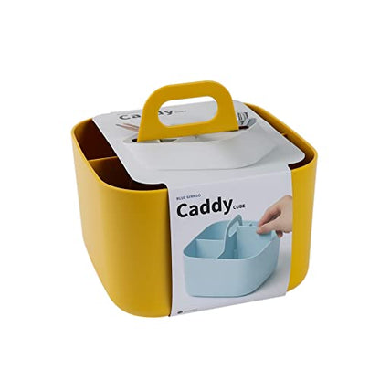 BLUE GINKGO Stackable Organizer Caddy, Square, Yellow, Made in Korea | Portable. Adjustable. Home, Office & School Storage.