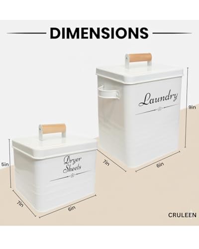 Farmhouse Metal Laundry Pods Container with Dryer Sheet Holder for Organization and Storage, Laundry Room Decor - Holds 156 Pods and 300 Sheets (White)