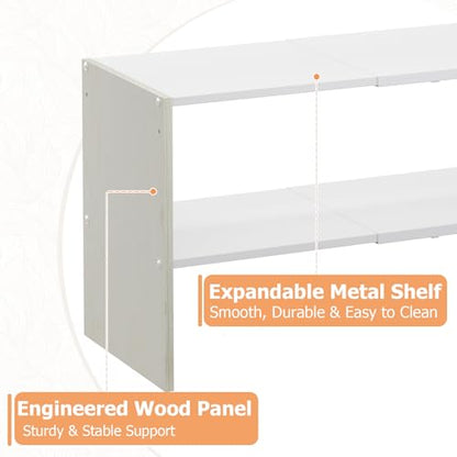 X-cosrack 2-Tier Shoe Rack Organizer for Closet, Expandable and Adjustable White Shoe Rack, Stackable Iron Wood Combination Shoe Storage Shelves for Closets, Entryway, Small Space, Hallway, Garage