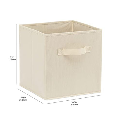 Amazon Basics Collapsible Fabric Storage Cubes Organizer with Handles, Sturdy Storage Bins for Organization, 10.5" x 10.5" x 11", Beige, 6-Pack