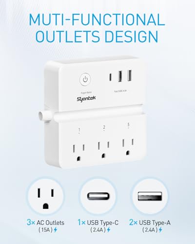 Remote Control Power Strip with 3 RF Controlled Outlets Surge Protector Power Strip with 3 USB Ports, Phone Holder, 15A/1875W 4ft Cord Remote Control Outlet Plug for Home Office