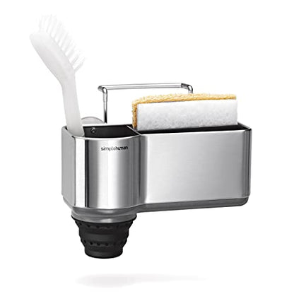 simplehuman Sink Caddy, Sponge Holder for Kitchen Sink with Compartment Dividers, 4 Suction Cups & Wire Ledge Hanger for Secure Mount, Vented Base for Fast Drying, Brushed Stainless Steel