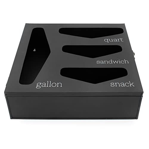 AuldHome Design Enamelware Kitchen Bag Organizer (Black), Farmhouse Style Holder Compatible w/ Zipper Seal Kitchen Storage