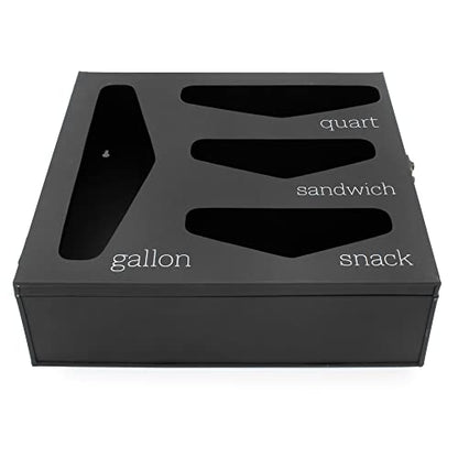 AuldHome Design Enamelware Kitchen Bag Organizer (Black), Farmhouse Style Holder Compatible w/ Zipper Seal Kitchen Storage