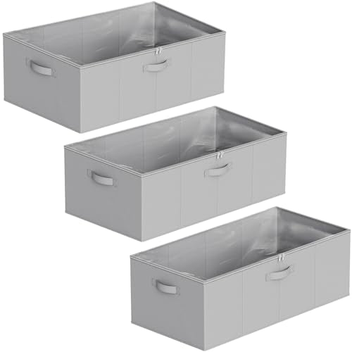 SpaceAid 3 Pack 10" High Under Bed Storage Containers, Large Underbed Storage Organizer Bins with Lids for Bedroom, Dorm, Clothes, Closet Organization, Bed Sheets and Blankets (Gray)