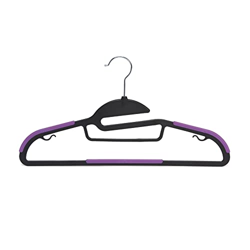 Amazon Basics Space Saving Non-Slip Rubber Coated Plastic Hangers with 360 Degree Swivel Hook, Black/Purple, Pack of 50