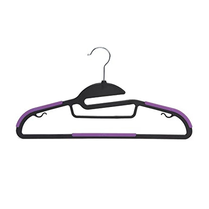 Amazon Basics Space Saving Non-Slip Rubber Coated Plastic Hangers with 360 Degree Swivel Hook, Black/Purple, Pack of 50