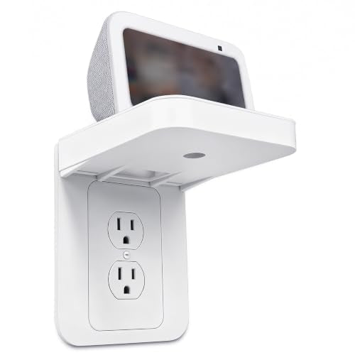Outlet Shelf with Cord Storage, White Wall Holder... (White | Glass)